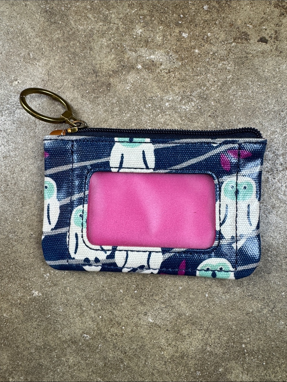 Fossil Navy Owl Pattern ID Card Holder Wallet with Pink Window